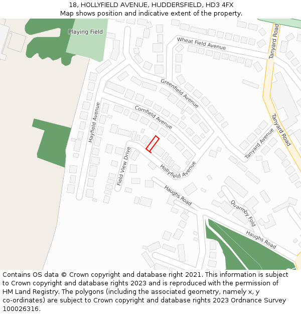 18, HOLLYFIELD AVENUE, HUDDERSFIELD, HD3 4FX: Location map and indicative extent of plot