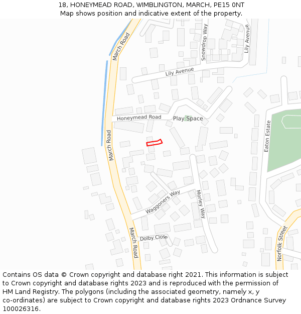 18, HONEYMEAD ROAD, WIMBLINGTON, MARCH, PE15 0NT: Location map and indicative extent of plot