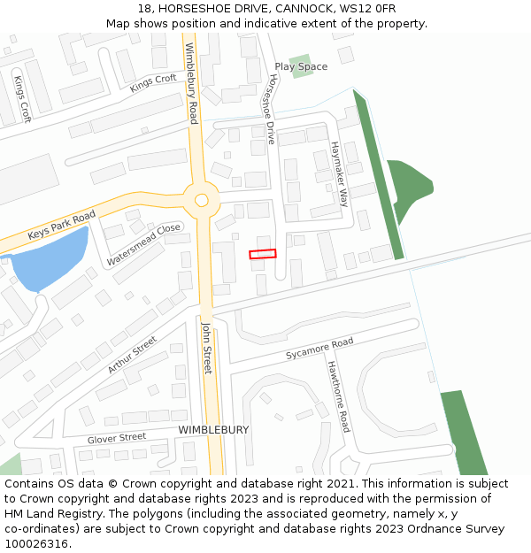 18, HORSESHOE DRIVE, CANNOCK, WS12 0FR: Location map and indicative extent of plot