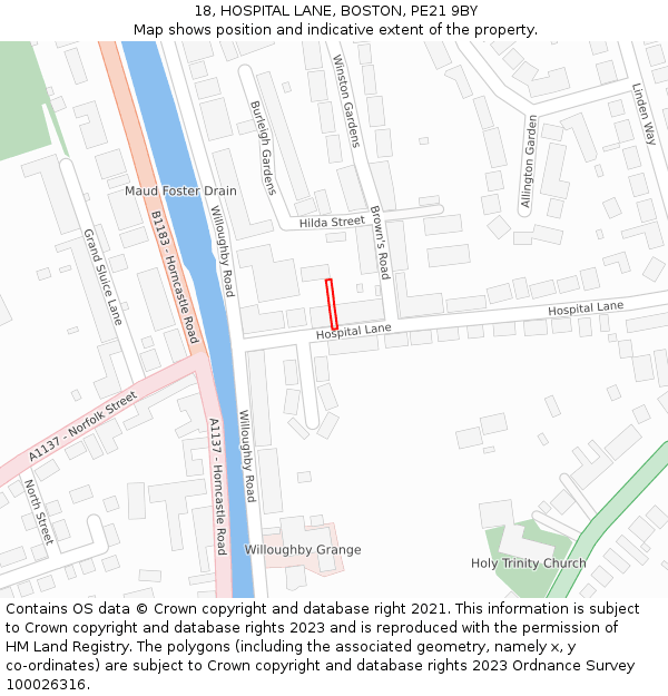 18, HOSPITAL LANE, BOSTON, PE21 9BY: Location map and indicative extent of plot