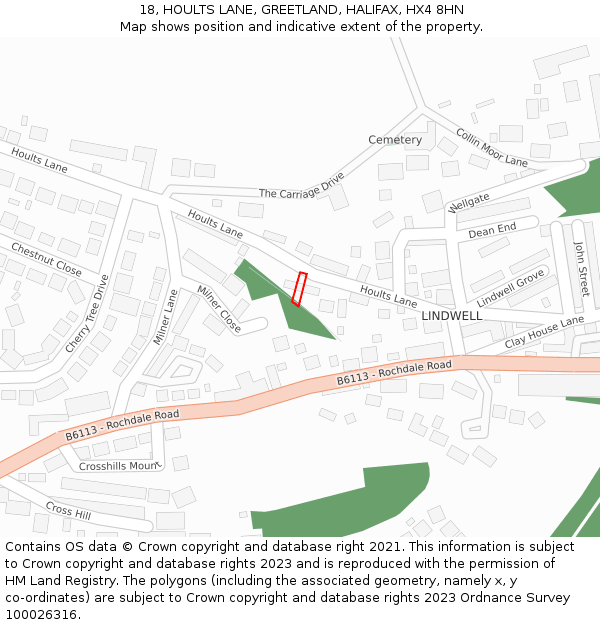 18, HOULTS LANE, GREETLAND, HALIFAX, HX4 8HN: Location map and indicative extent of plot
