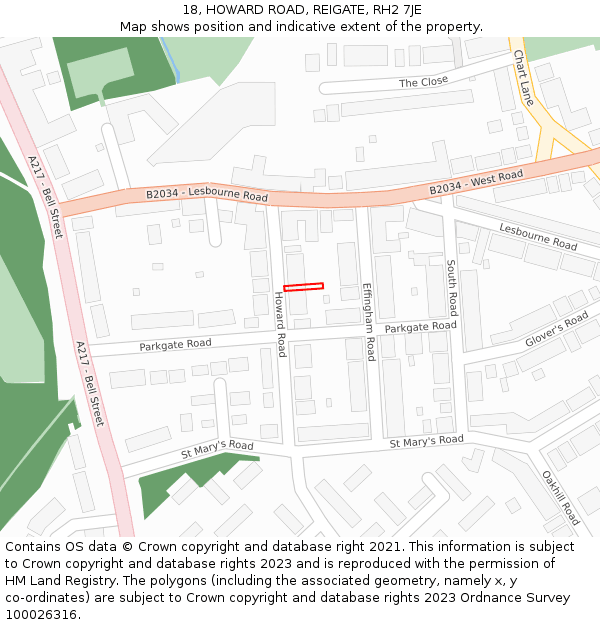18, HOWARD ROAD, REIGATE, RH2 7JE: Location map and indicative extent of plot
