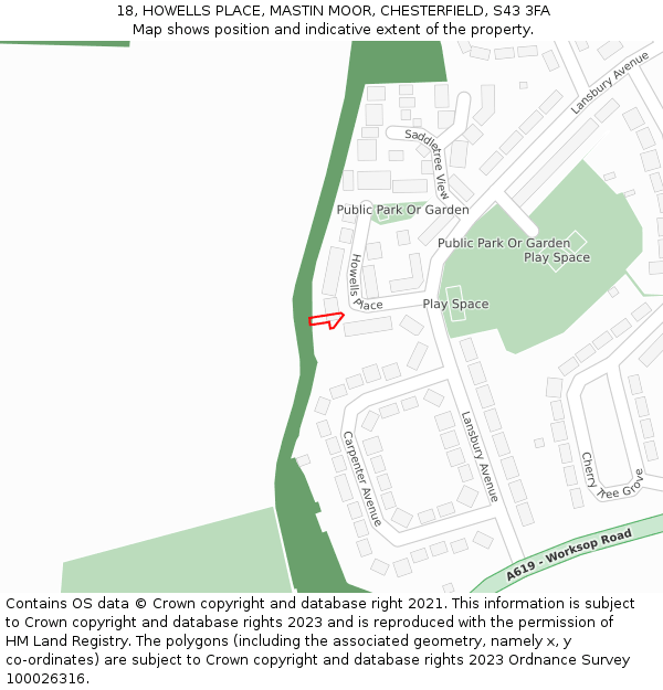 18, HOWELLS PLACE, MASTIN MOOR, CHESTERFIELD, S43 3FA: Location map and indicative extent of plot