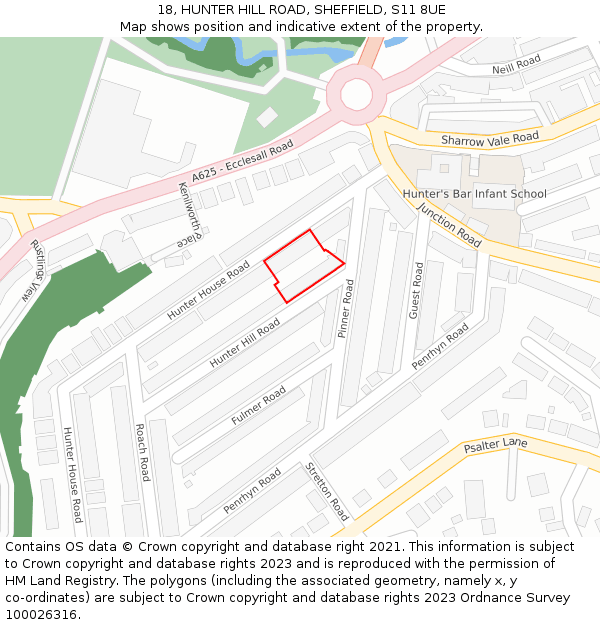 18, HUNTER HILL ROAD, SHEFFIELD, S11 8UE: Location map and indicative extent of plot