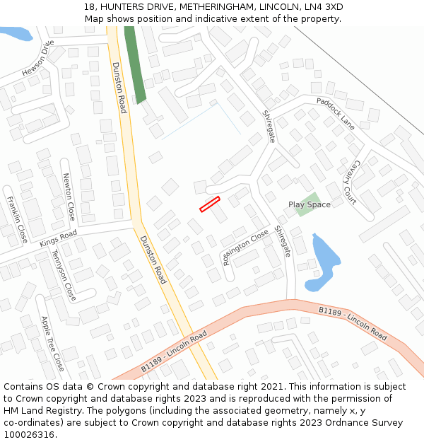 18, HUNTERS DRIVE, METHERINGHAM, LINCOLN, LN4 3XD: Location map and indicative extent of plot