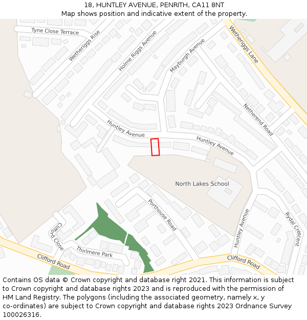 18, HUNTLEY AVENUE, PENRITH, CA11 8NT: Location map and indicative extent of plot