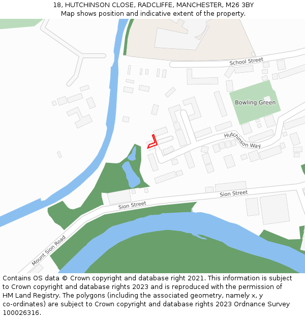 18, HUTCHINSON CLOSE, RADCLIFFE, MANCHESTER, M26 3BY: Location map and indicative extent of plot