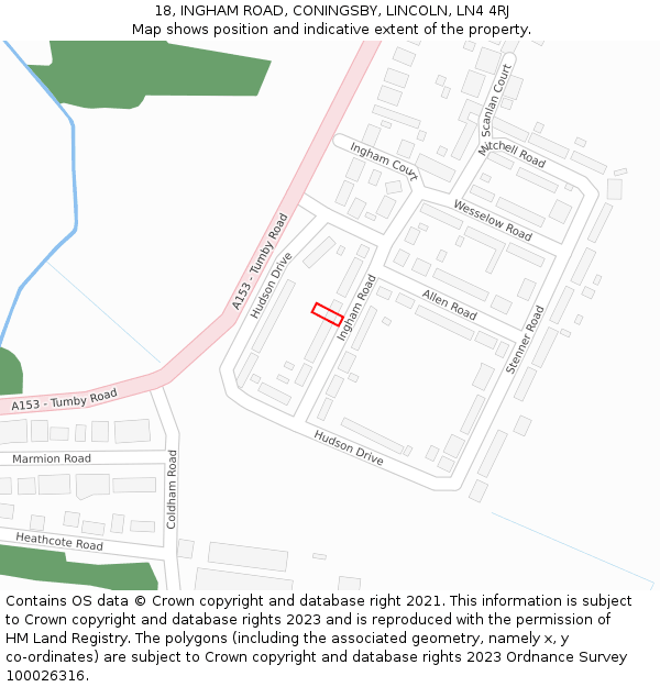 18, INGHAM ROAD, CONINGSBY, LINCOLN, LN4 4RJ: Location map and indicative extent of plot