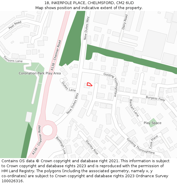18, INKERPOLE PLACE, CHELMSFORD, CM2 6UD: Location map and indicative extent of plot