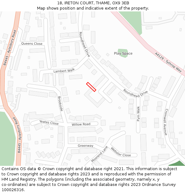 18, IRETON COURT, THAME, OX9 3EB: Location map and indicative extent of plot