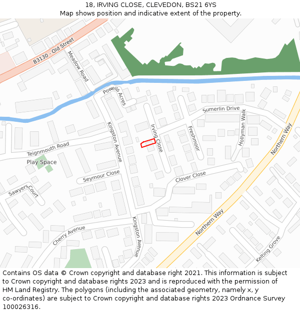 18, IRVING CLOSE, CLEVEDON, BS21 6YS: Location map and indicative extent of plot
