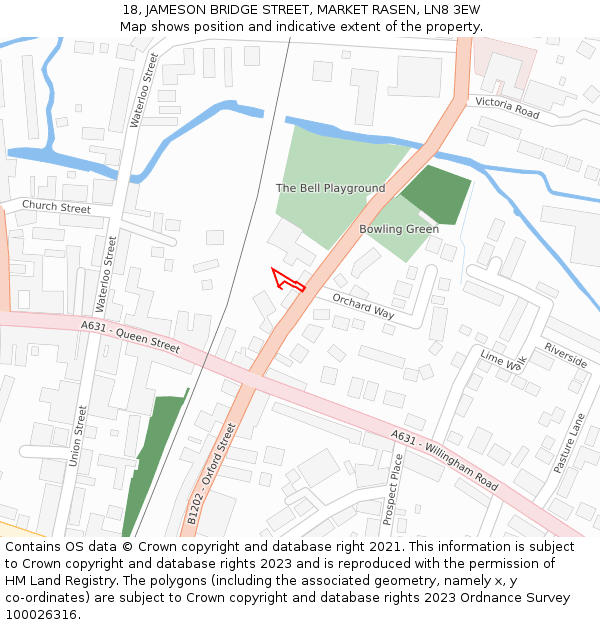 18, JAMESON BRIDGE STREET, MARKET RASEN, LN8 3EW: Location map and indicative extent of plot