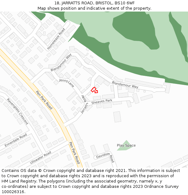 18, JARRATTS ROAD, BRISTOL, BS10 6WF: Location map and indicative extent of plot