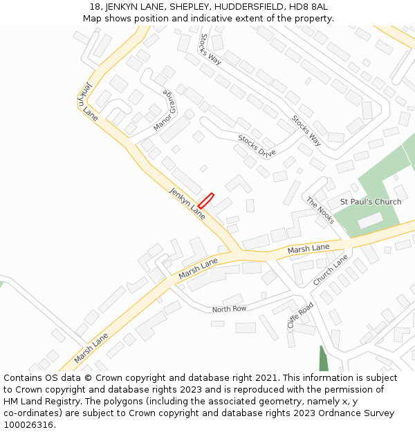 18, JENKYN LANE, SHEPLEY, HUDDERSFIELD, HD8 8AL: Location map and indicative extent of plot