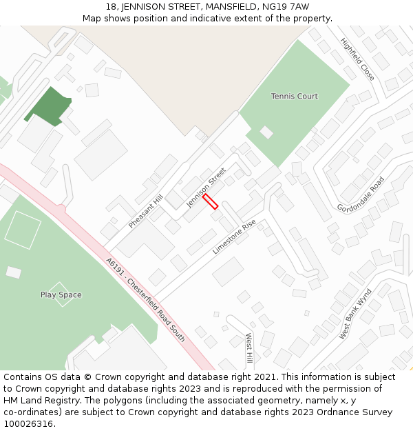 18, JENNISON STREET, MANSFIELD, NG19 7AW: Location map and indicative extent of plot