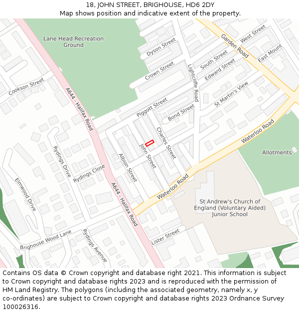 18, JOHN STREET, BRIGHOUSE, HD6 2DY: Location map and indicative extent of plot
