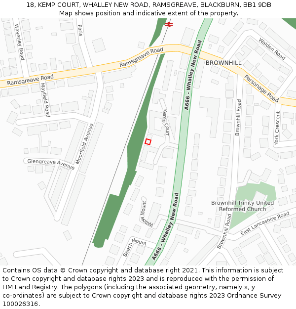18, KEMP COURT, WHALLEY NEW ROAD, RAMSGREAVE, BLACKBURN, BB1 9DB: Location map and indicative extent of plot