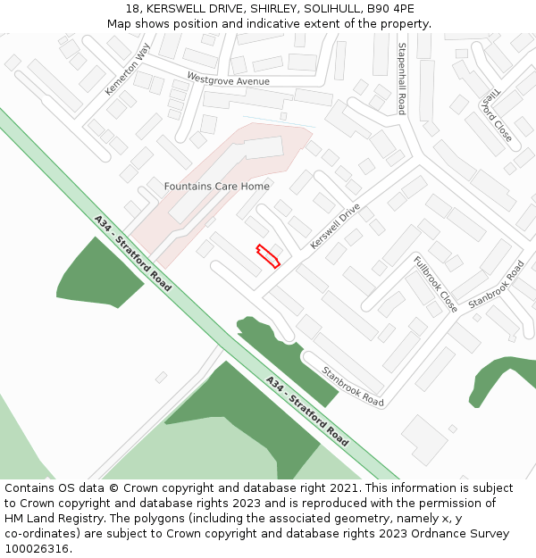 18, KERSWELL DRIVE, SHIRLEY, SOLIHULL, B90 4PE: Location map and indicative extent of plot