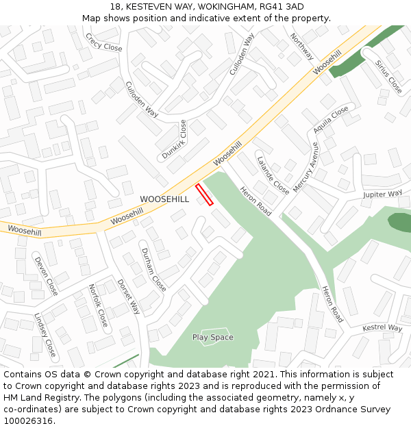 18, KESTEVEN WAY, WOKINGHAM, RG41 3AD: Location map and indicative extent of plot