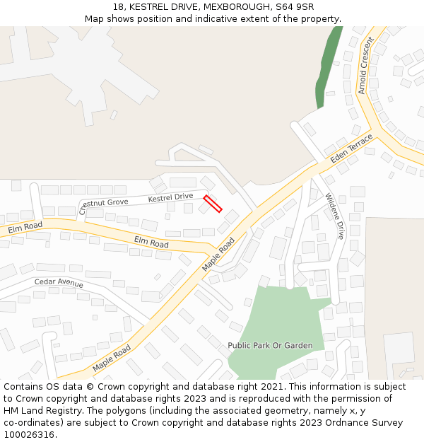 18, KESTREL DRIVE, MEXBOROUGH, S64 9SR: Location map and indicative extent of plot