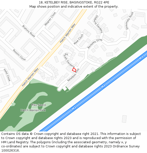 18, KETELBEY RISE, BASINGSTOKE, RG22 4PE: Location map and indicative extent of plot