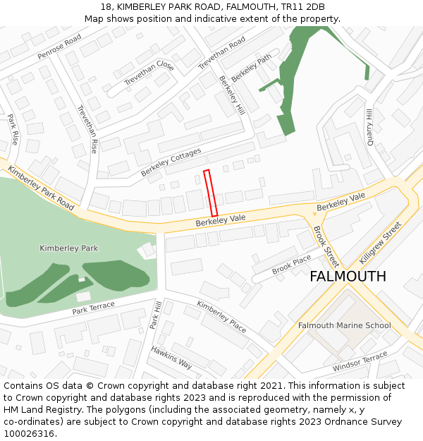 18, KIMBERLEY PARK ROAD, FALMOUTH, TR11 2DB: Location map and indicative extent of plot