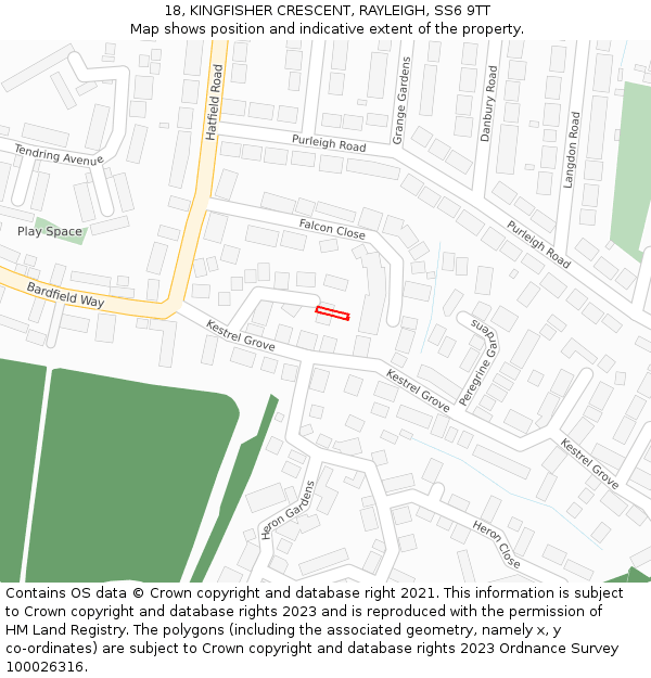 18, KINGFISHER CRESCENT, RAYLEIGH, SS6 9TT: Location map and indicative extent of plot