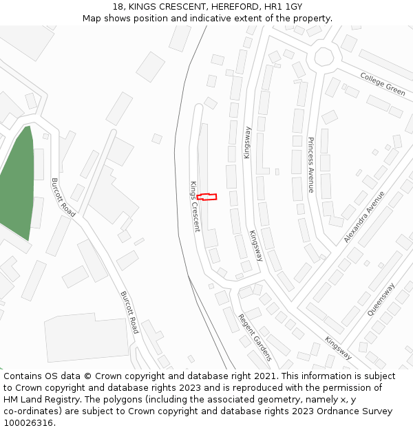 18, KINGS CRESCENT, HEREFORD, HR1 1GY: Location map and indicative extent of plot