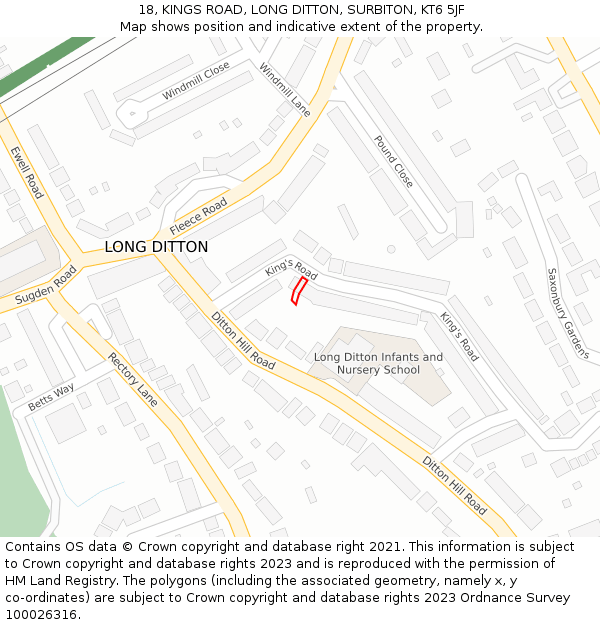 18, KINGS ROAD, LONG DITTON, SURBITON, KT6 5JF: Location map and indicative extent of plot
