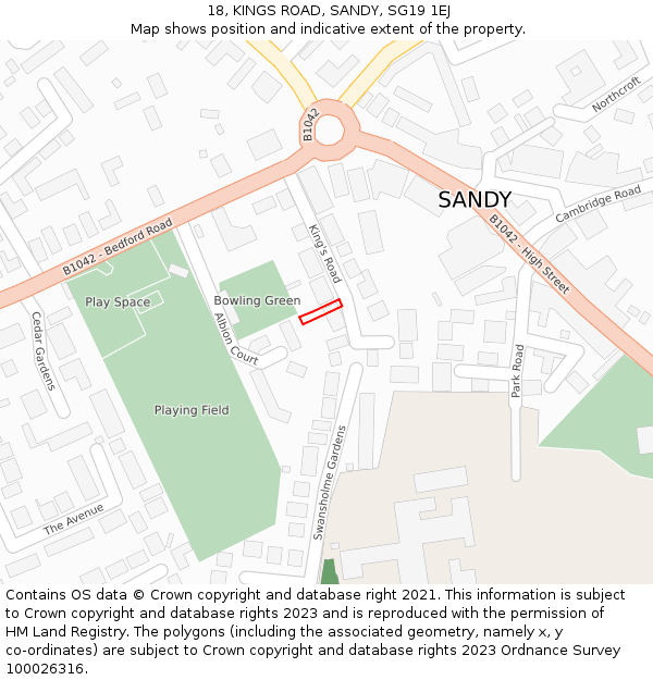 18, KINGS ROAD, SANDY, SG19 1EJ: Location map and indicative extent of plot