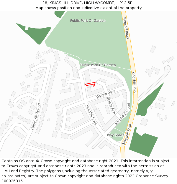 18, KINGSHILL DRIVE, HIGH WYCOMBE, HP13 5PH: Location map and indicative extent of plot