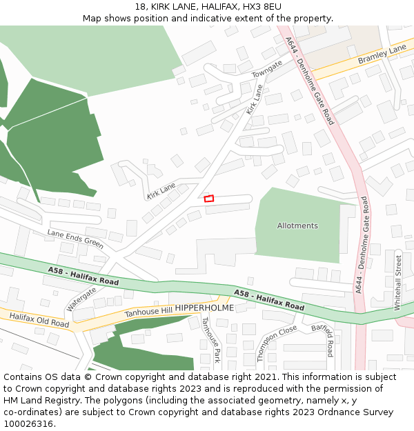 18, KIRK LANE, HALIFAX, HX3 8EU: Location map and indicative extent of plot