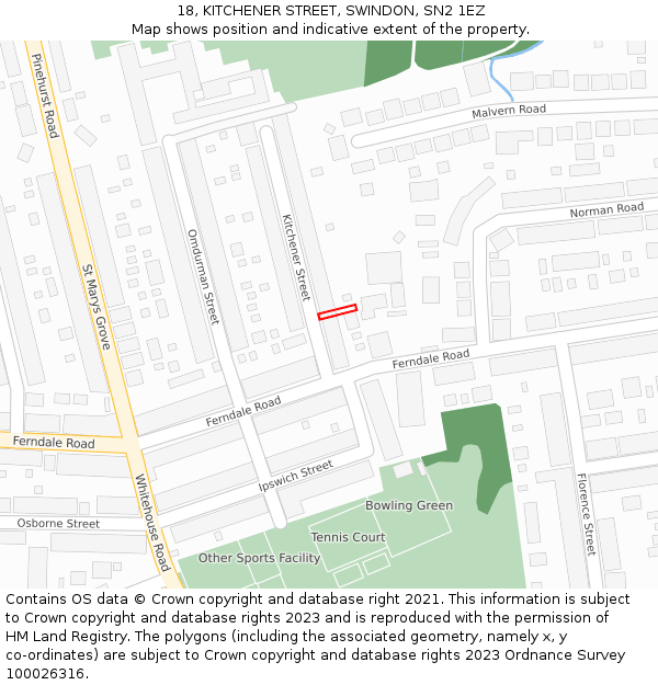 18, KITCHENER STREET, SWINDON, SN2 1EZ: Location map and indicative extent of plot