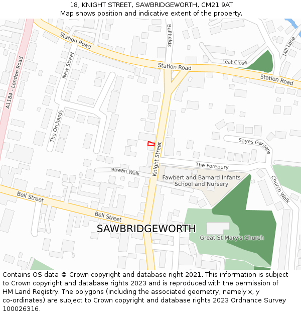 18, KNIGHT STREET, SAWBRIDGEWORTH, CM21 9AT: Location map and indicative extent of plot