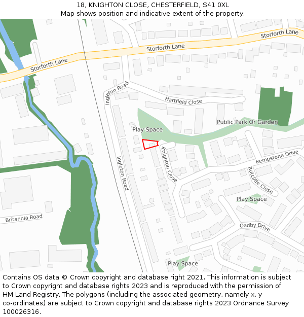 18, KNIGHTON CLOSE, CHESTERFIELD, S41 0XL: Location map and indicative extent of plot