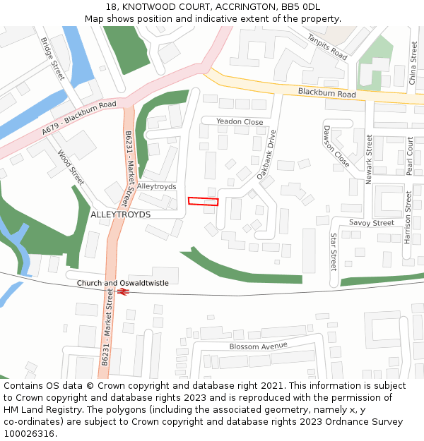 18, KNOTWOOD COURT, ACCRINGTON, BB5 0DL: Location map and indicative extent of plot