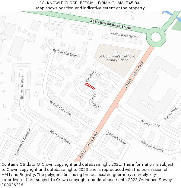 18, KNOWLE CLOSE, REDNAL, BIRMINGHAM, B45 8XU: Location map and indicative extent of plot