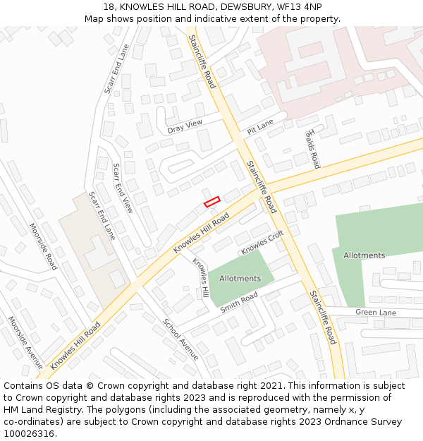 18, KNOWLES HILL ROAD, DEWSBURY, WF13 4NP: Location map and indicative extent of plot