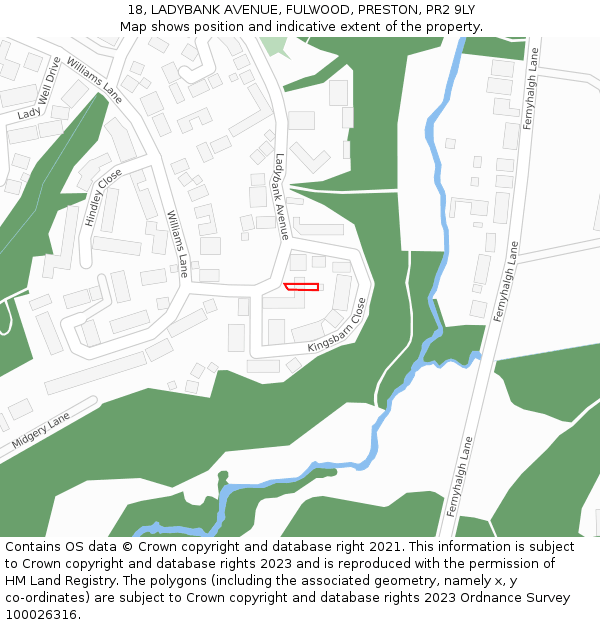 18, LADYBANK AVENUE, FULWOOD, PRESTON, PR2 9LY: Location map and indicative extent of plot