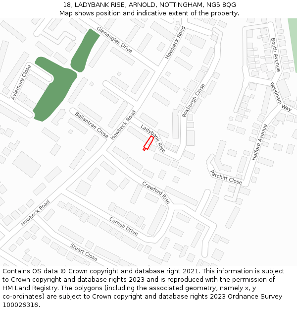 18, LADYBANK RISE, ARNOLD, NOTTINGHAM, NG5 8QG: Location map and indicative extent of plot