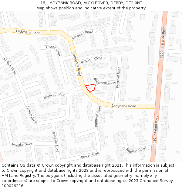 18, LADYBANK ROAD, MICKLEOVER, DERBY, DE3 0NT: Location map and indicative extent of plot