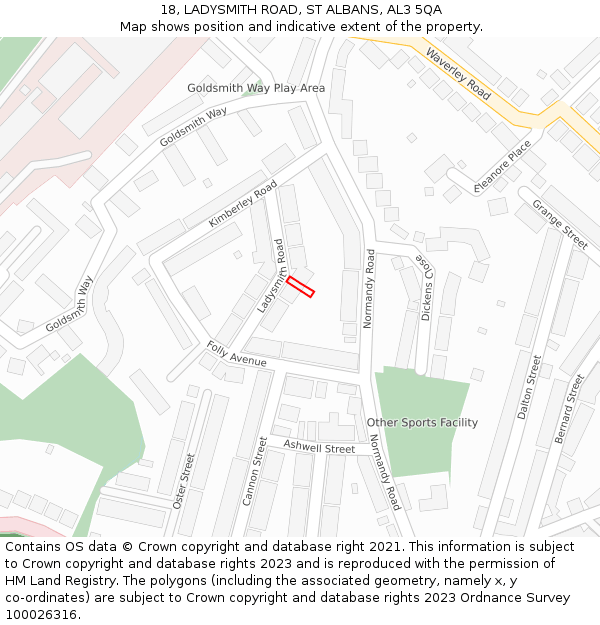 18, LADYSMITH ROAD, ST ALBANS, AL3 5QA: Location map and indicative extent of plot