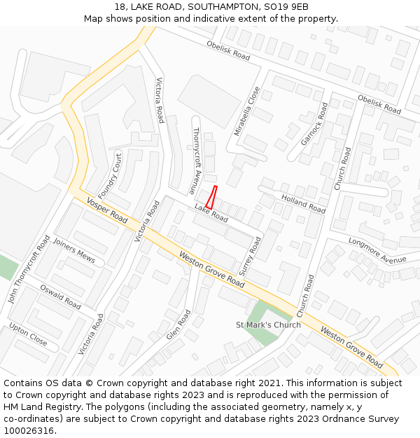 18, LAKE ROAD, SOUTHAMPTON, SO19 9EB: Location map and indicative extent of plot