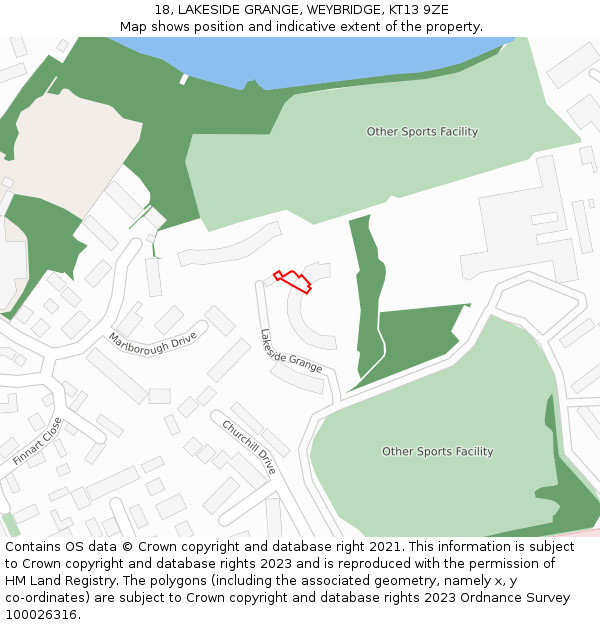 18, LAKESIDE GRANGE, WEYBRIDGE, KT13 9ZE: Location map and indicative extent of plot