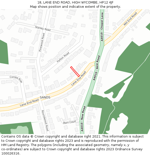 18, LANE END ROAD, HIGH WYCOMBE, HP12 4JF: Location map and indicative extent of plot