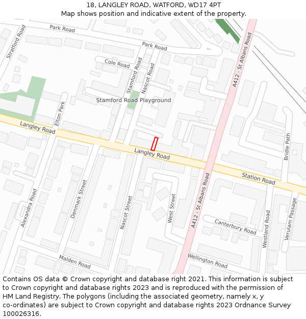 18, LANGLEY ROAD, WATFORD, WD17 4PT: Location map and indicative extent of plot