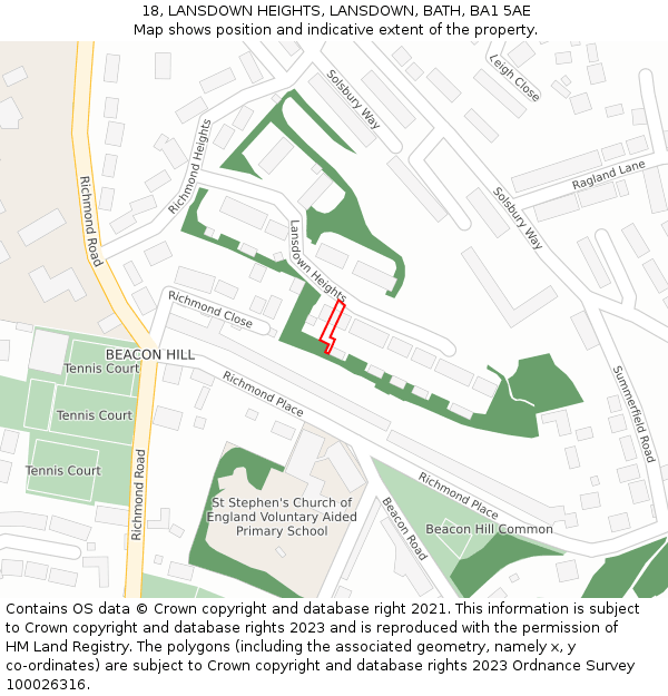 18, LANSDOWN HEIGHTS, LANSDOWN, BATH, BA1 5AE: Location map and indicative extent of plot