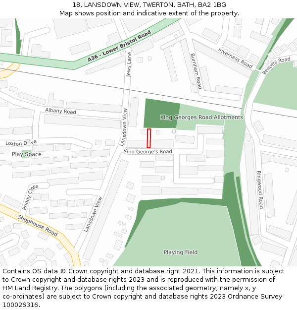 18, LANSDOWN VIEW, TWERTON, BATH, BA2 1BG: Location map and indicative extent of plot