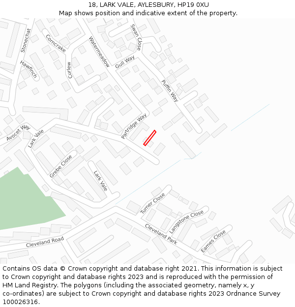 18, LARK VALE, AYLESBURY, HP19 0XU: Location map and indicative extent of plot