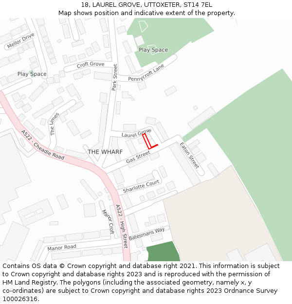 18, LAUREL GROVE, UTTOXETER, ST14 7EL: Location map and indicative extent of plot